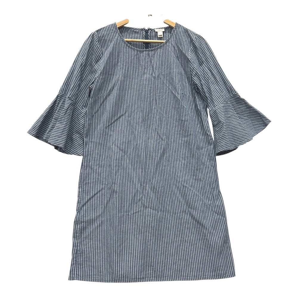 J.Crew Blue White Striped Bell Sleeve Cotton Shift Dress Size 6